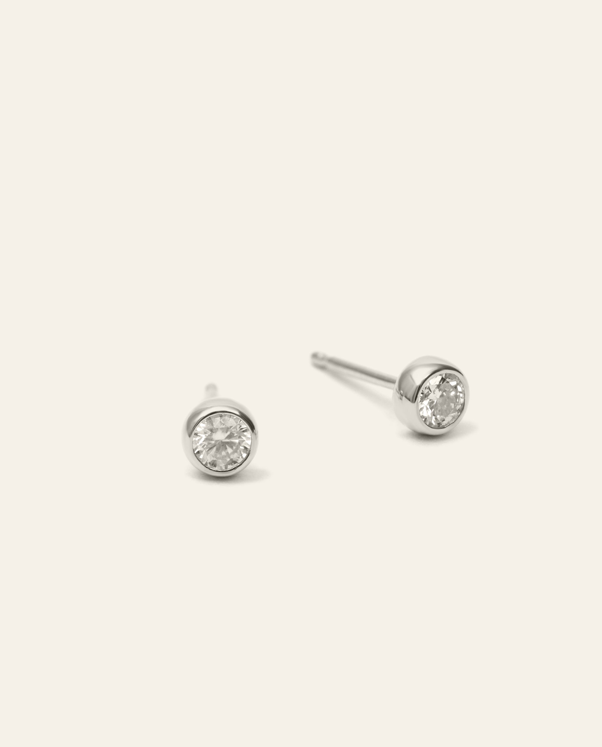 Bezel Set Round Brilliant Cut Diamond Stud Earrings White Gold 3 Sizes