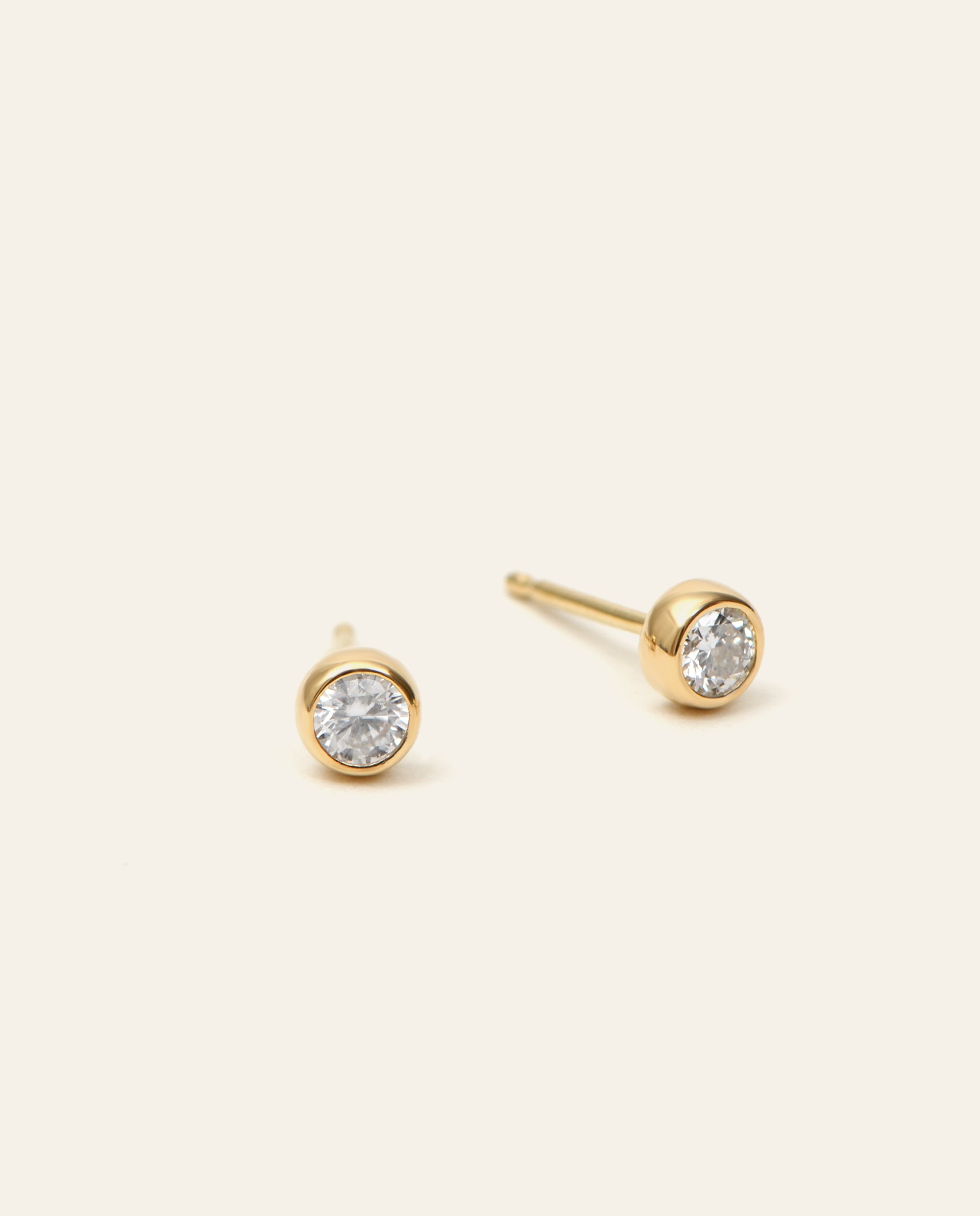 Bezel Set Round Brilliant Cut Diamond Stud Earrings 3 Sizes