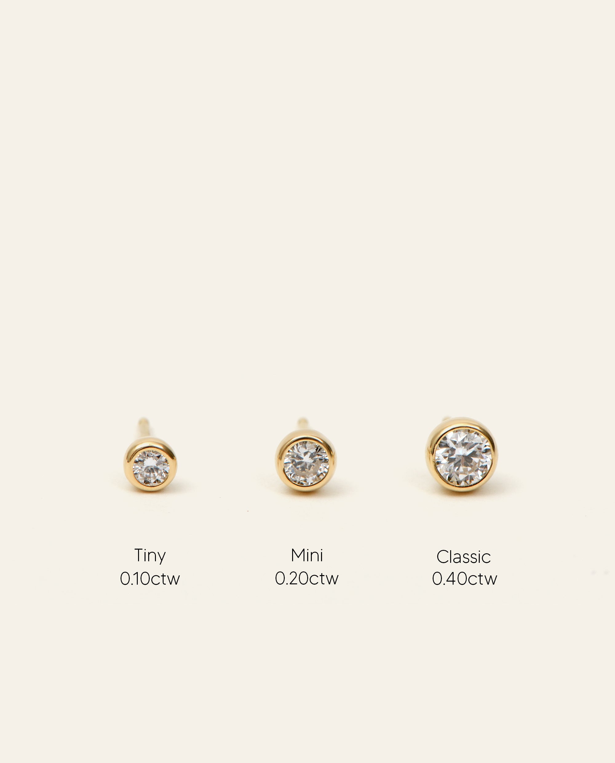 Bezel Set Round Brilliant Cut Diamond Stud Earrings 3 Sizes