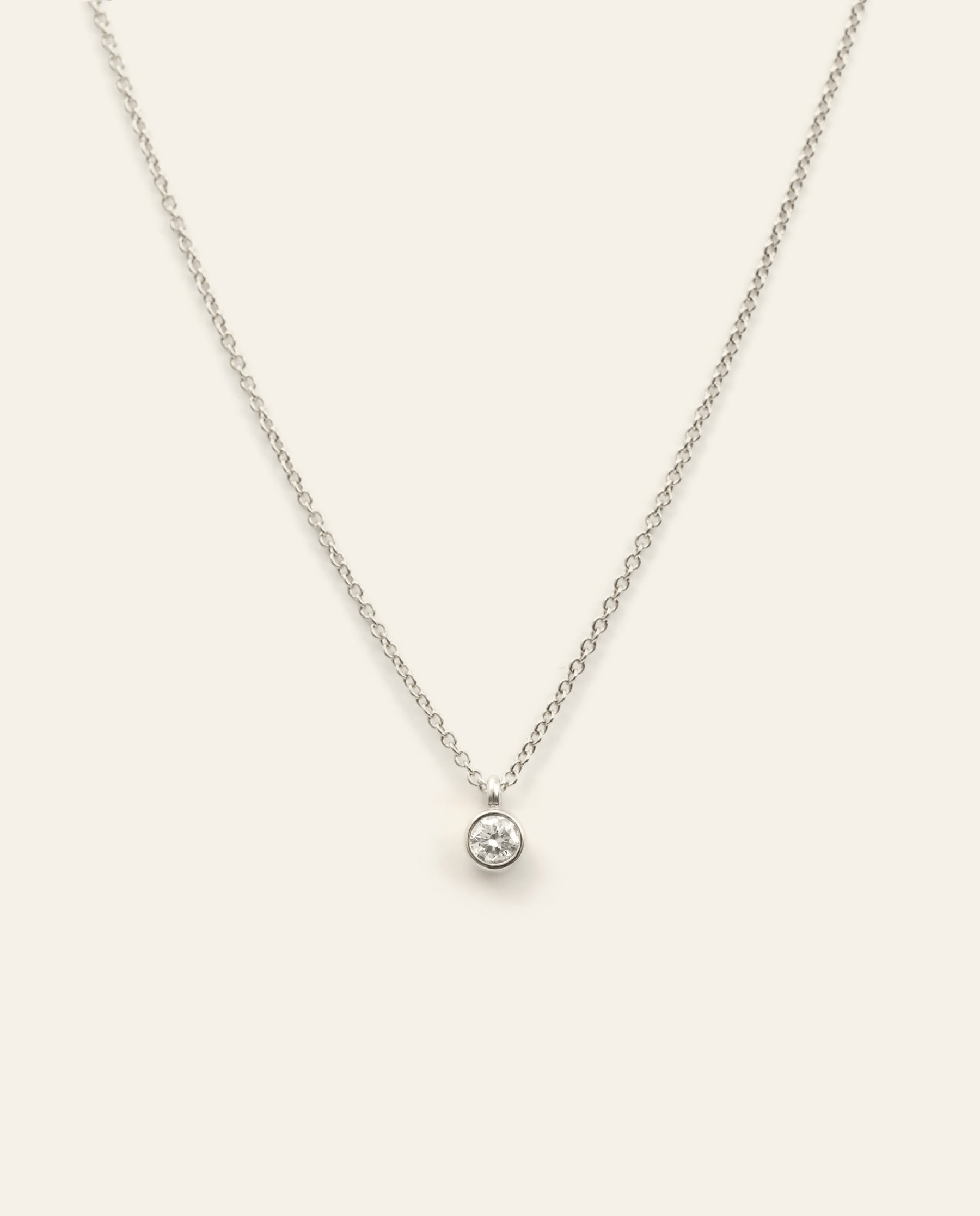 Bezel Set Round Brilliant Cut Diamond Pendant Necklace White Gold 3 Sizes