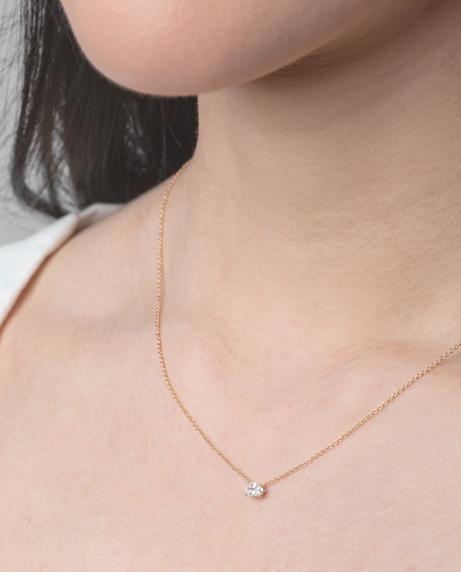 Oval Cut Diamond Necklace White Gold