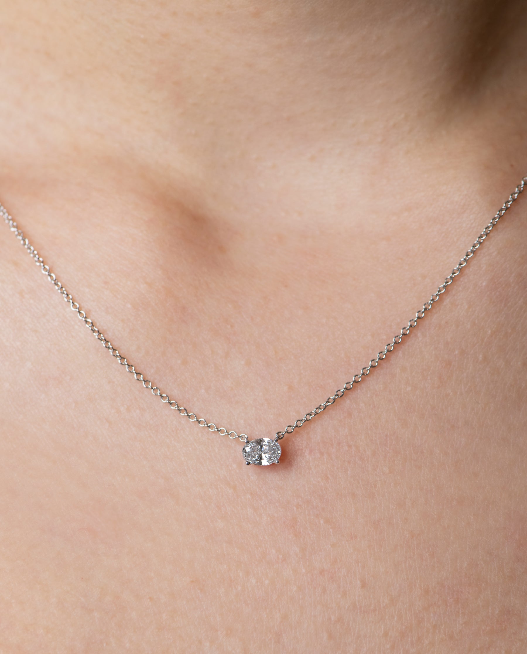 Oval Cut Diamond Necklace White Gold