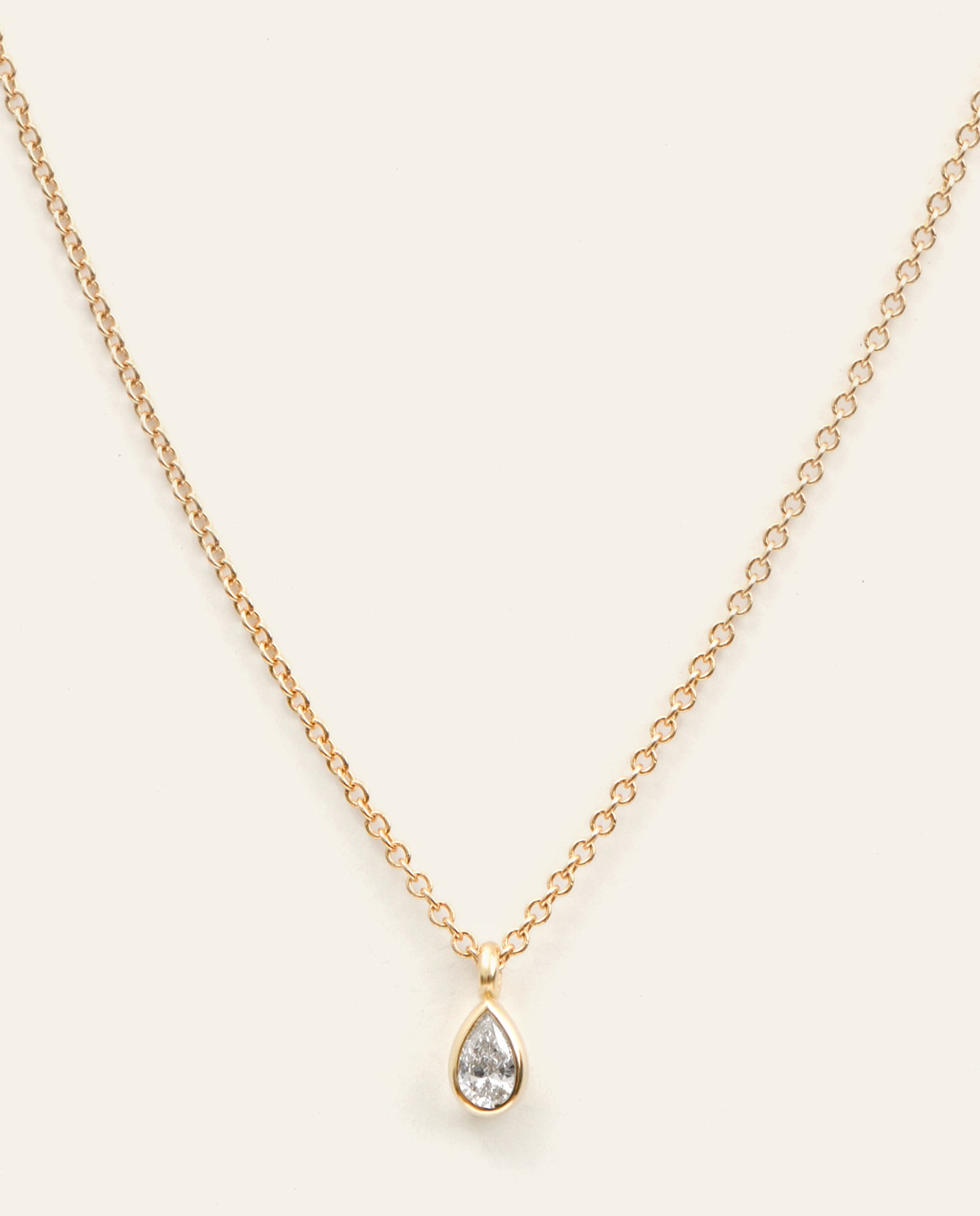 Bezel Set Petite Pear Cut Diamond Pendant Necklace