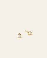 Bezel Set Petite Pear Cut Diamond Stud Earrings