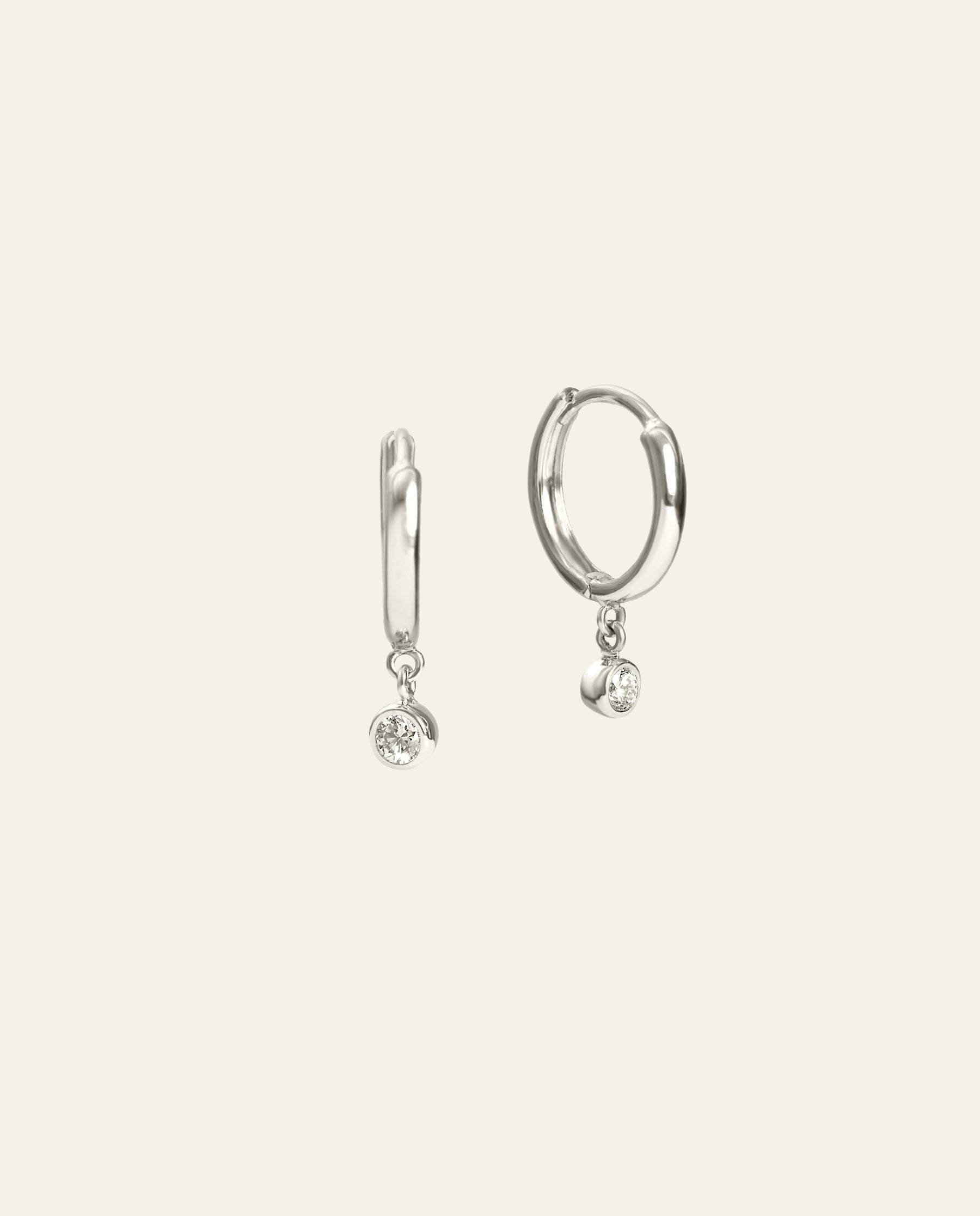 Bezel Set Round Brilliant Cut Diamond Huggie Earrings White Gold