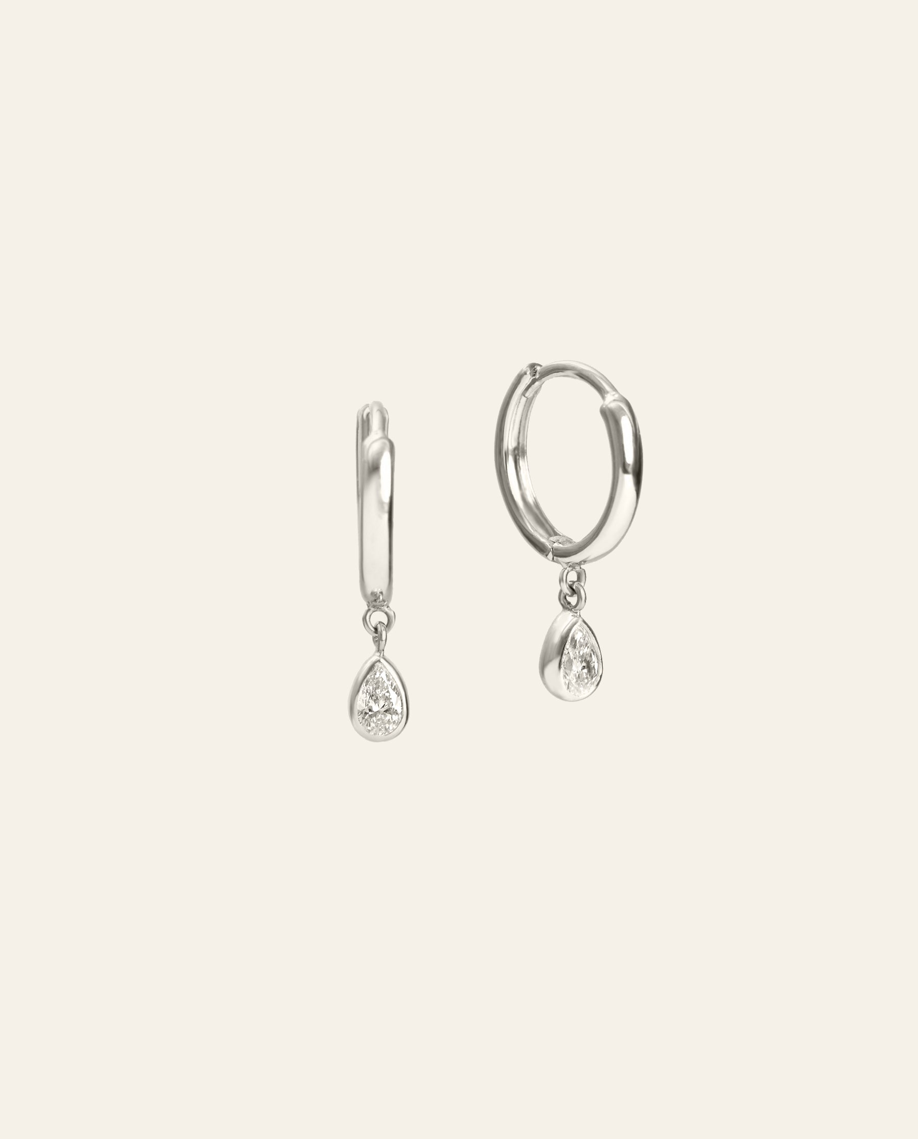 Pear Diamond Drop Huggie Earrings White Gold