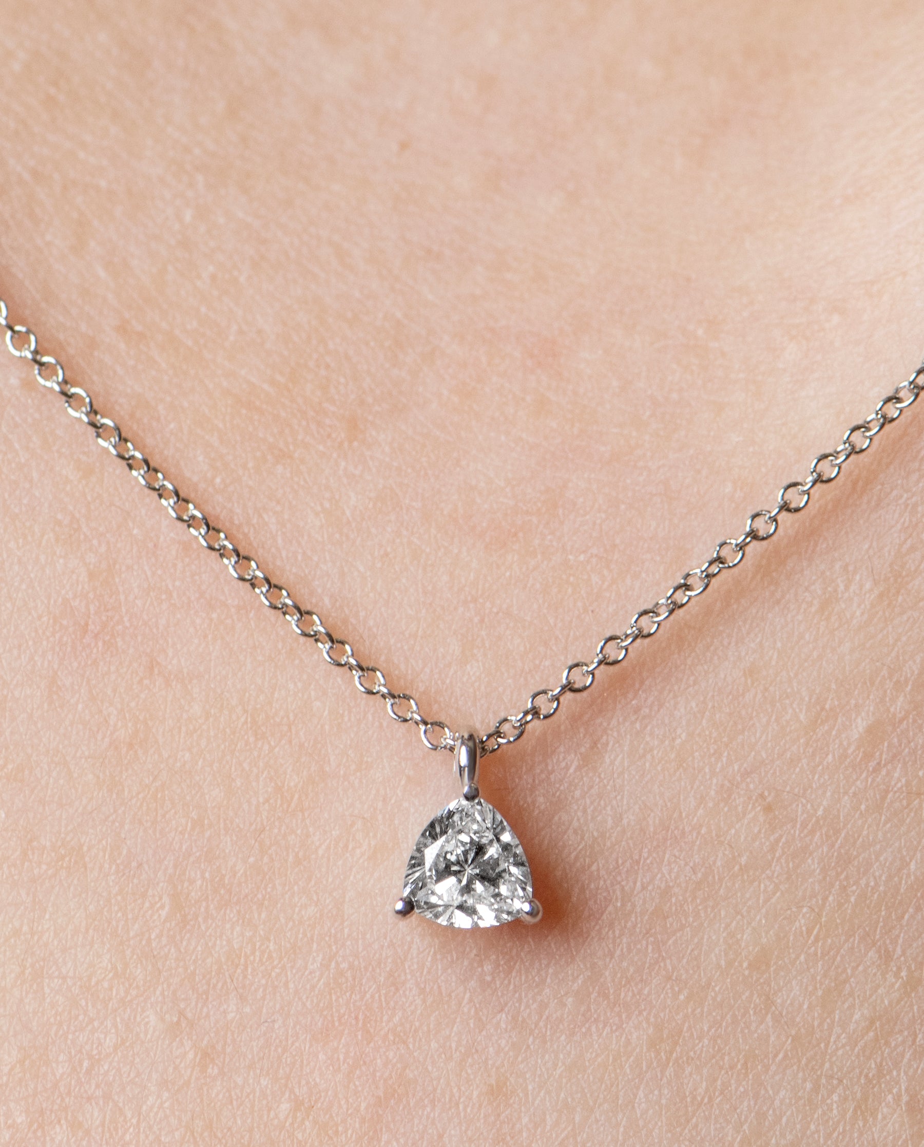 Triangle Cut Diamond Pendant Necklace White Gold